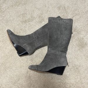 Sole society Julianne hough suede tall knee boots grey gray leather 7.5 wedge